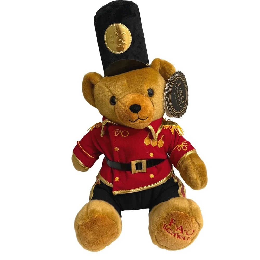 FAO Schwarz Soldier Teddy Bear Plush Red Uniform Toy Soldier‎ 15 inch NWT